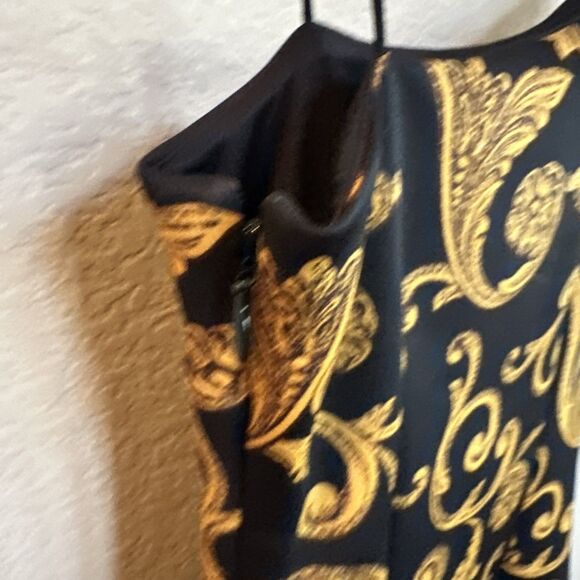 Guess Baroque Italian Black Gold Ponte Mini Party Cocktail XS Asymmetrical Neck - Picture 3 of 7